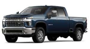 A blue 2020 Chevy Silverado 2500HD is facing left.