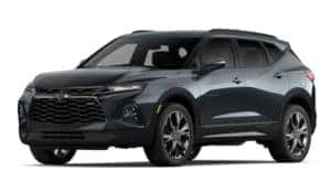 A dark blue 2020 Chevy Blazer is facing left.