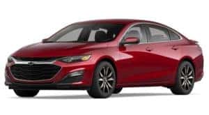 A red 2020 Chevy Malibu is angled left on a white background.