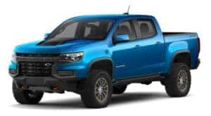 A blue 2021 Chevy Colorado ZR2 is facing left.