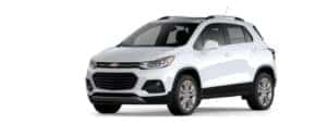 A white 2020 Chevy Trax is angled left.