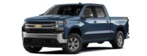 A blue 2020 Chevy Silverado 1500 is facing left.