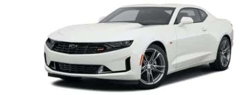 A white 2021 Chevy Camaro 1LT RS is angled left.