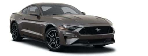 A dark grey 2021 Ford Mustang GT is angled right.