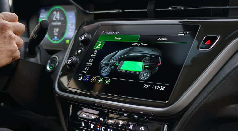 The interior of a 2022 Chevy Bolt EV shows the infotainment screen.