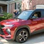 A red 2021 Chevy Trailblazer is shown from the side.