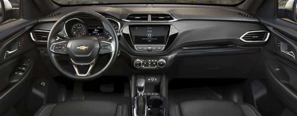 The interior of a 2023 Chevy Trailblazer is shown from above the center console.