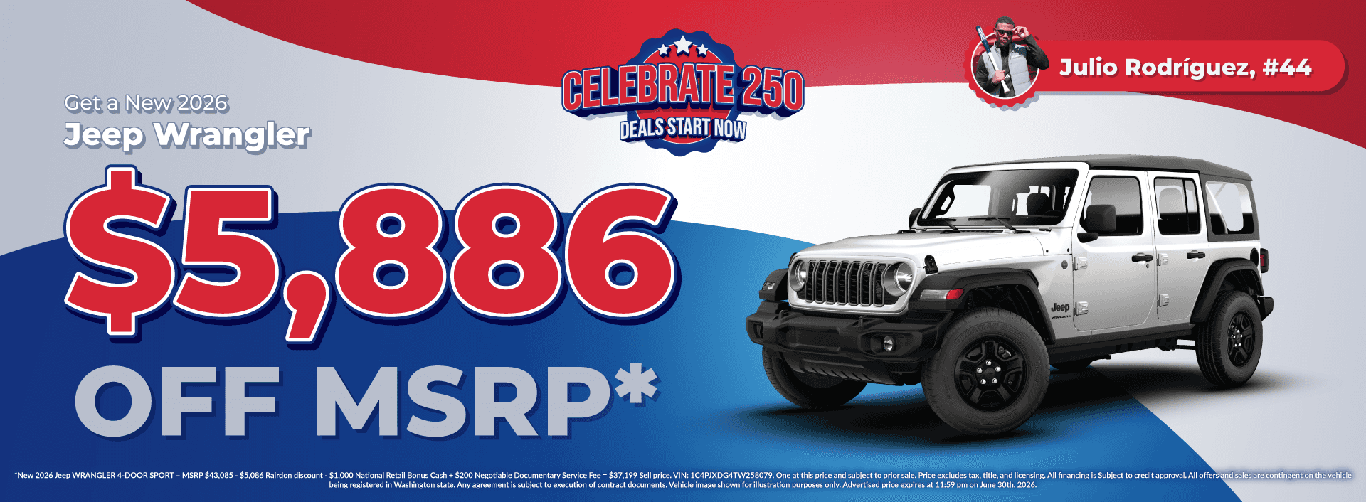 Get $5,886 off MSRP* on New 2026 Jeep Wrangler