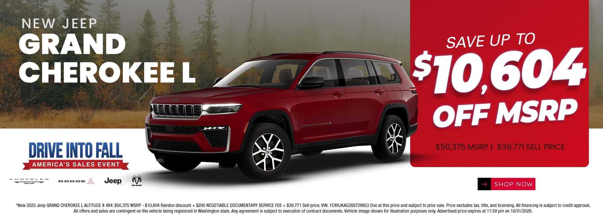 $10,604 off MSRP* on New Jeep Grand Cherokee L