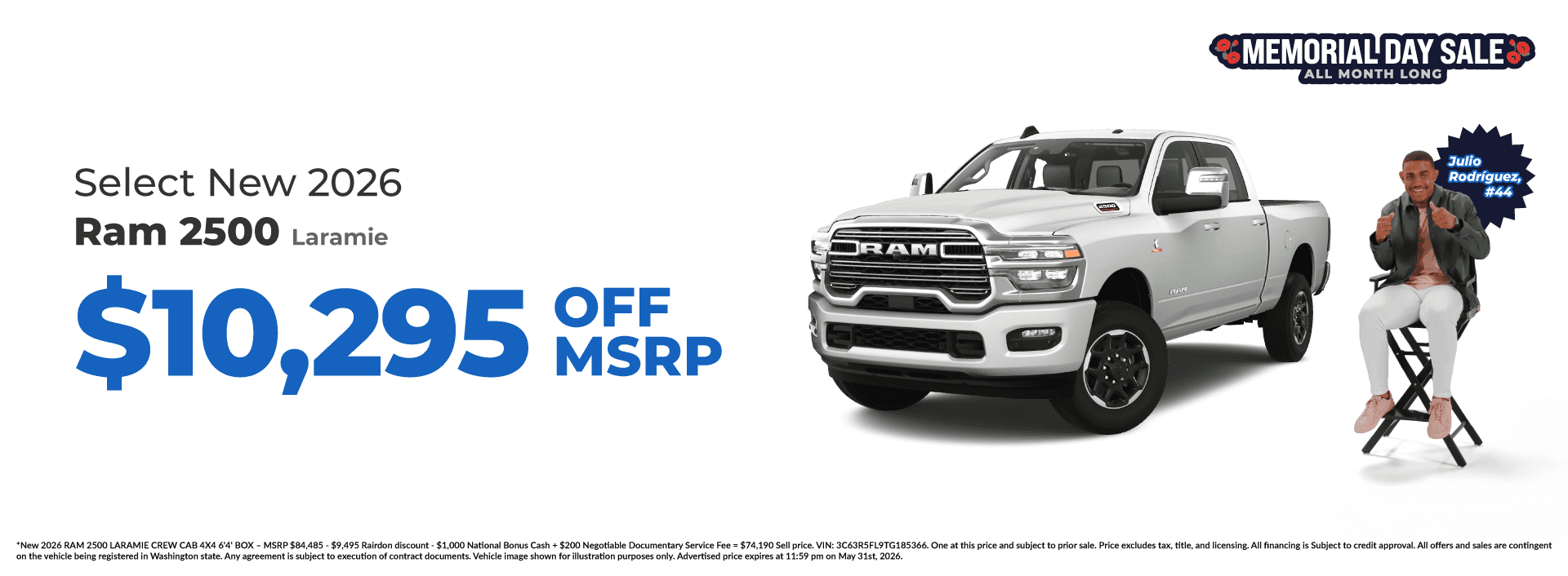 Get $10,295 off MSRP on Select New 2026 Ram 2500 Laramie