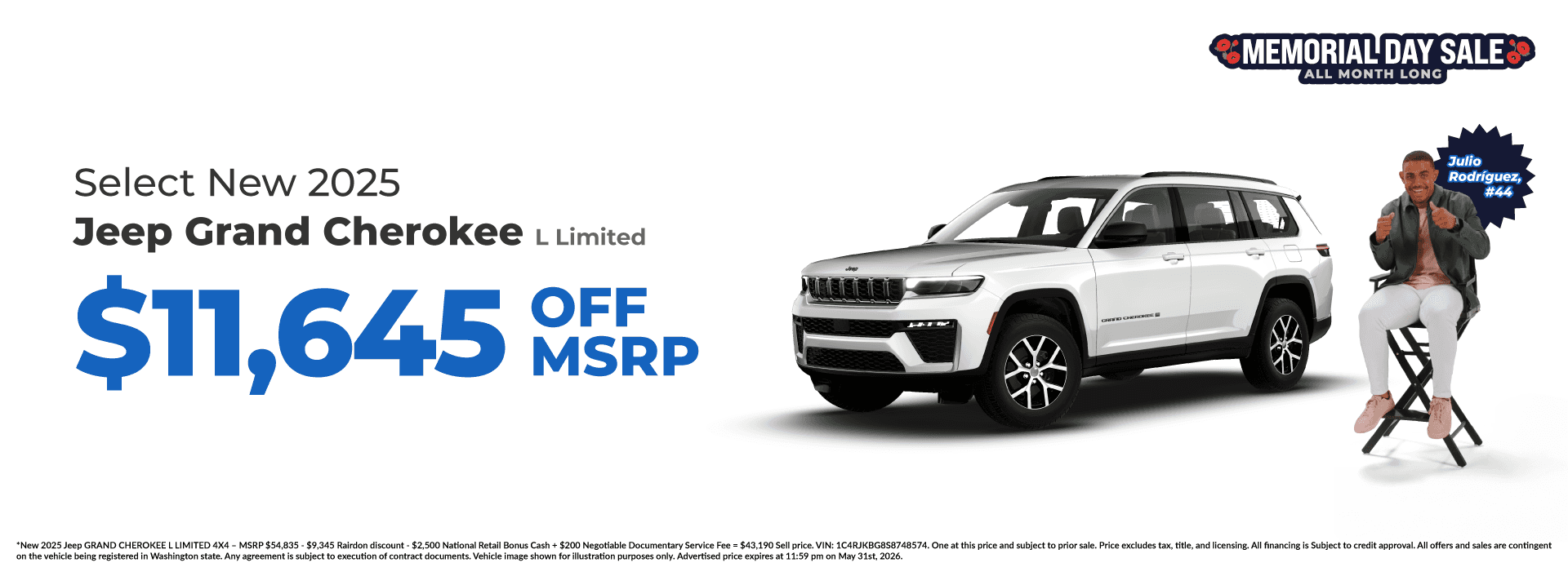 Get $11,645 off MSRP on Select New 2025 Jeep Grand Cherokee L LimitedGet $11,645 off MSRP on Select New 2025 Jeep Grand Cherokee L Limited