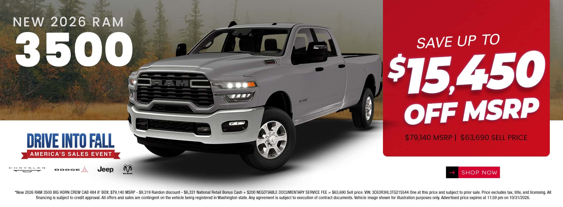 $15,450 off MSRP* on New 2026 RAM 3500