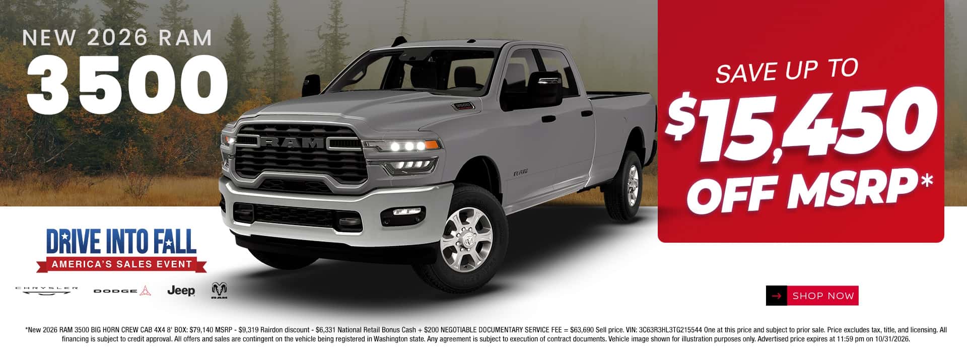 $15,450 off MSRP* on New 2026 RAM 3500