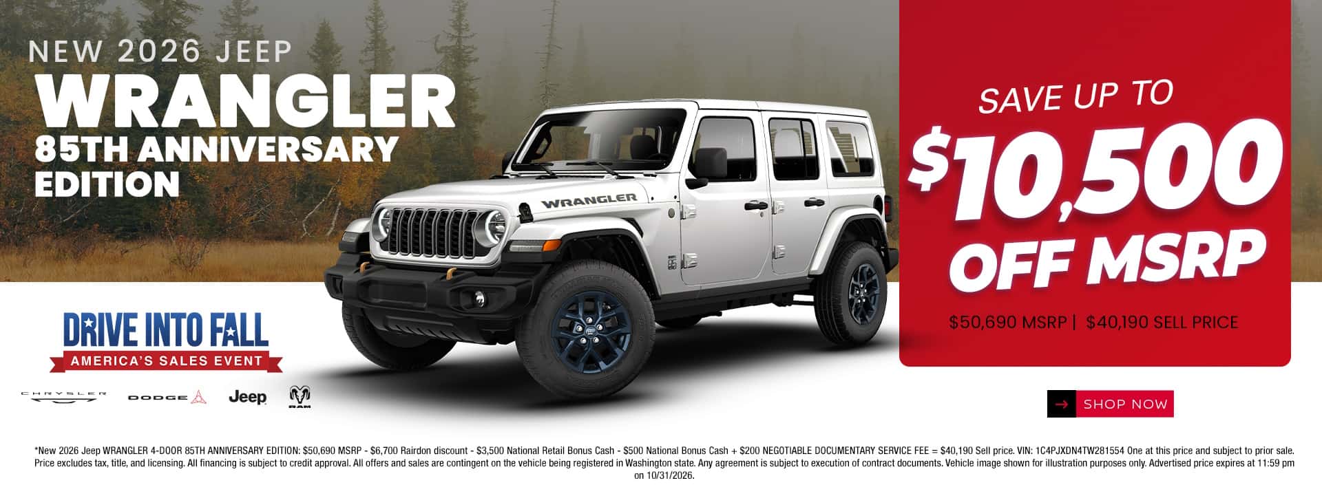 $10,500 off MSRP* on New 2026 Jeep Wrangler 85th Anniversary Edition