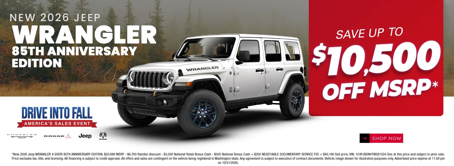 $10,500 off MSRP* on New 2026 Jeep Wrangler 85th Anniversary Edition