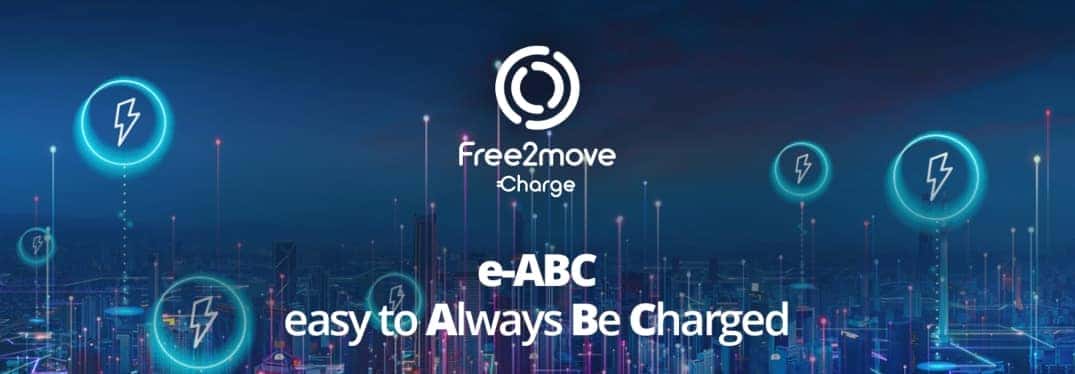 Free2moveCharge e-ABC Banner with power symbols in the background