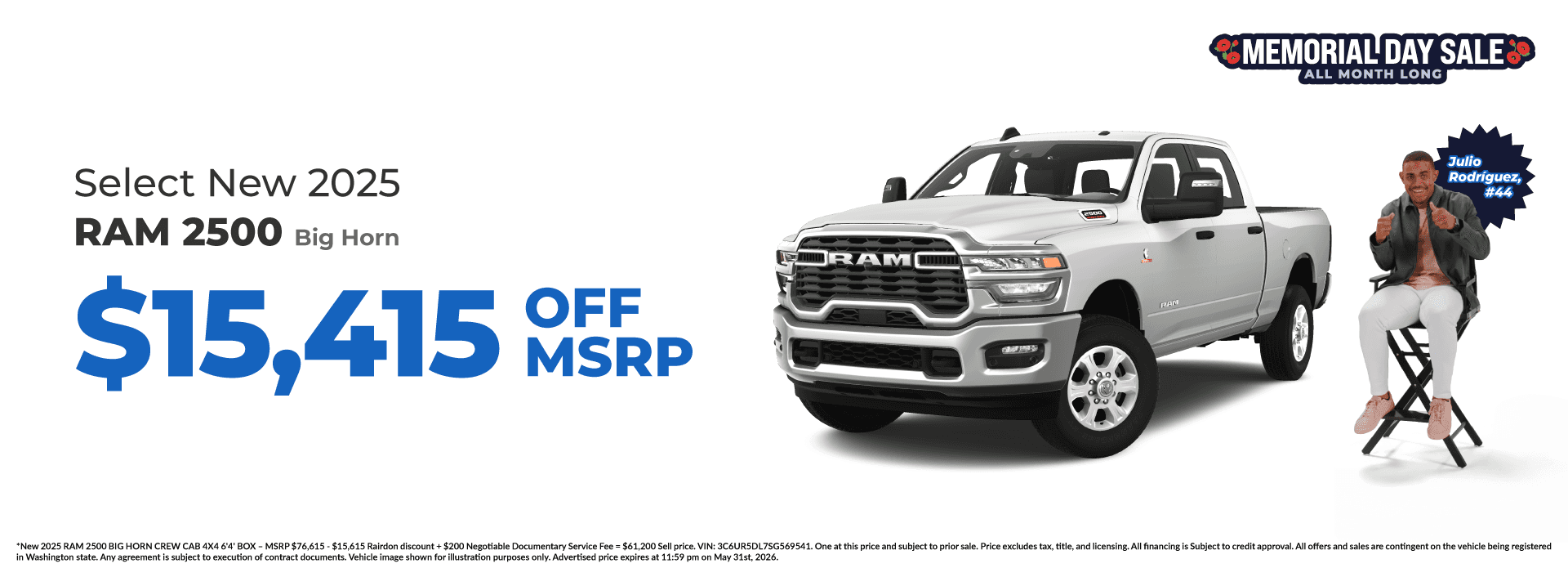 Get $15,415 off MSRP on Select New 2025 RAM 2500 Big Horn