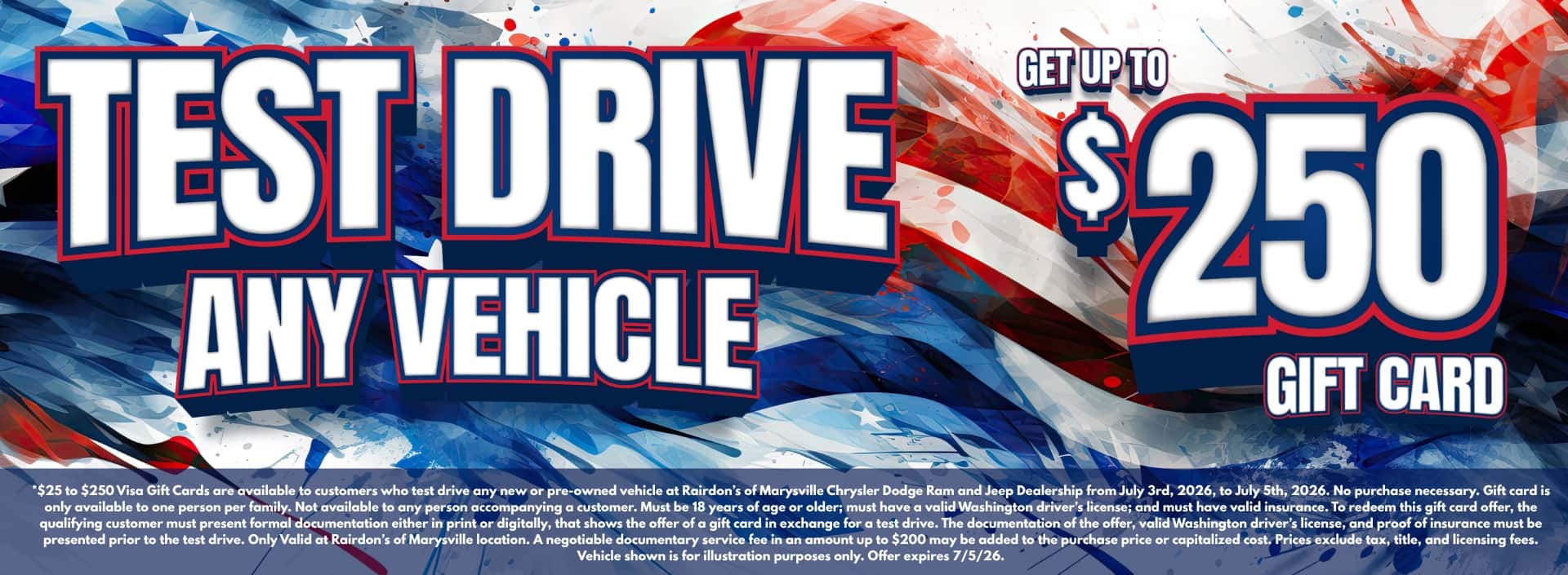 Test Drive Any Vehicle and Get up to $250 Gift Card