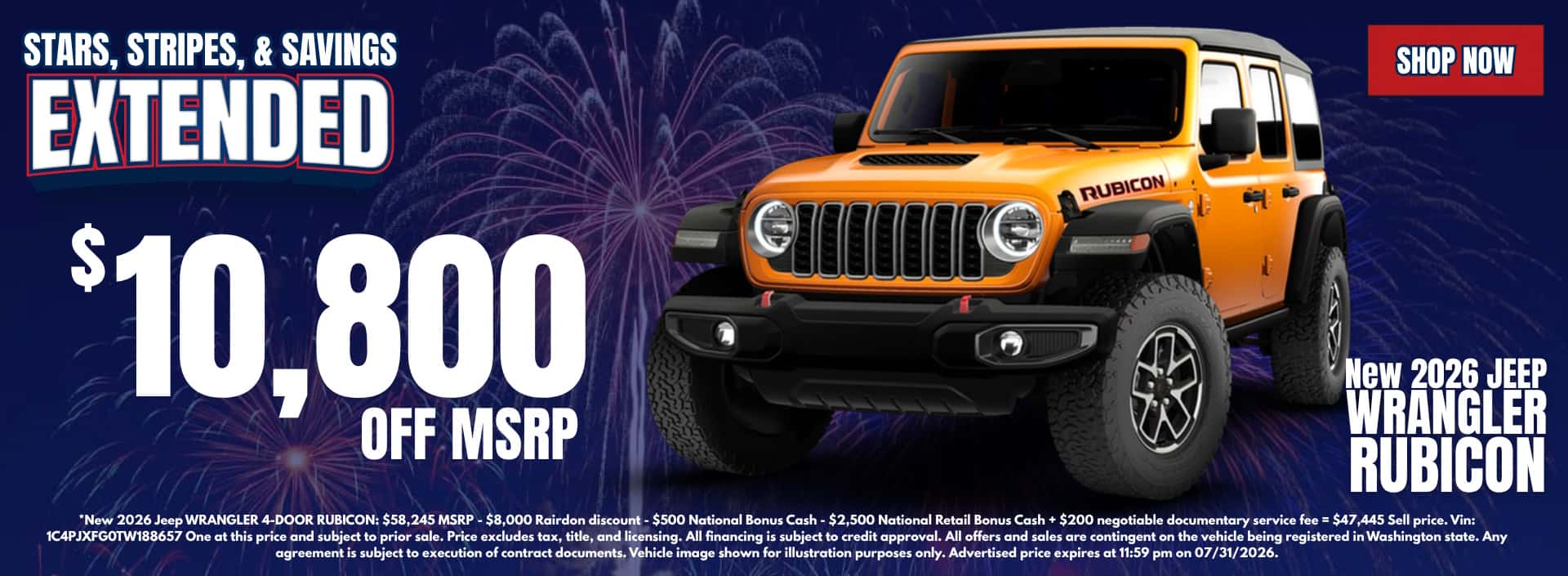 $10,800 off MSRP on New 2026 Jeep Wrangler Rubicon