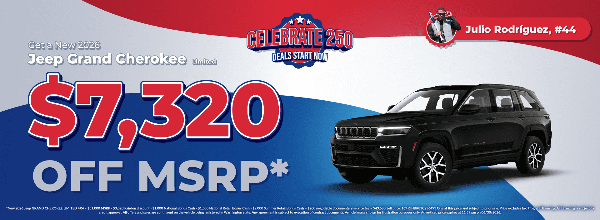 Get $7,320 off MSRP on New 2026 Jeep Grand Cherokee Limited