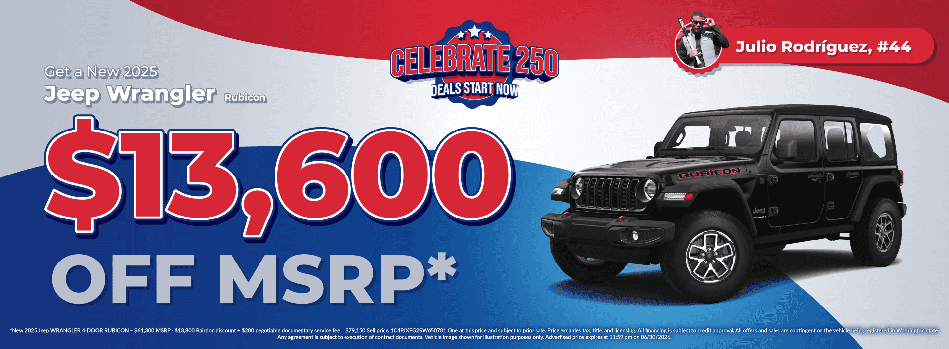 Get $13,600 off MSRP on New 2025 Jeep Wrangler Rubicon