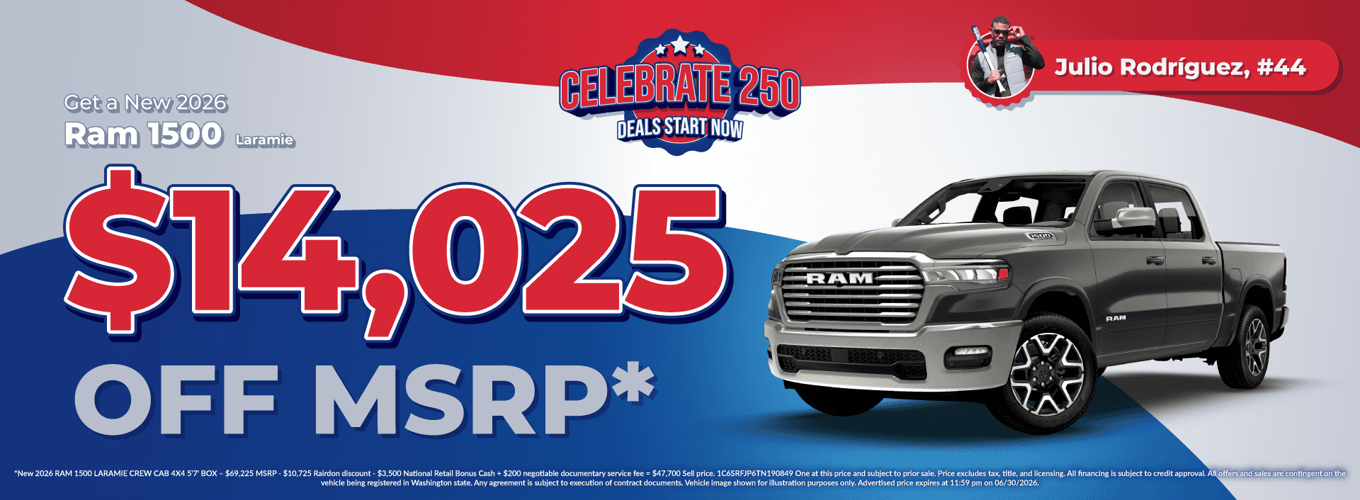 Get $14,025 off MSRP on New 2026 Ram 1500 Laramie