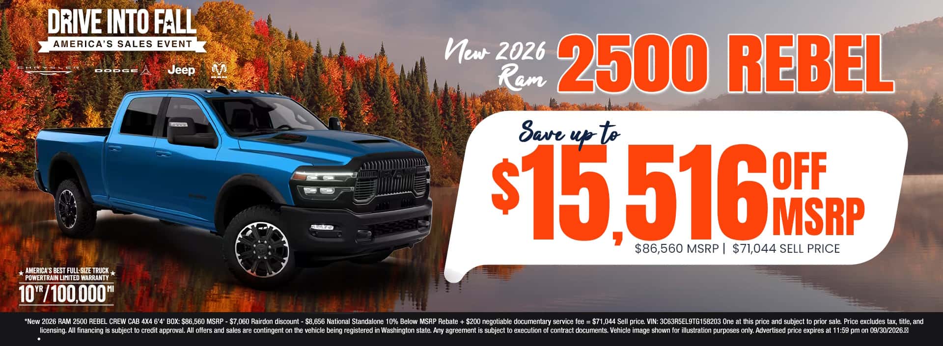 $15,516 off MSRP* on New 2026 RAM 2500 Rebel