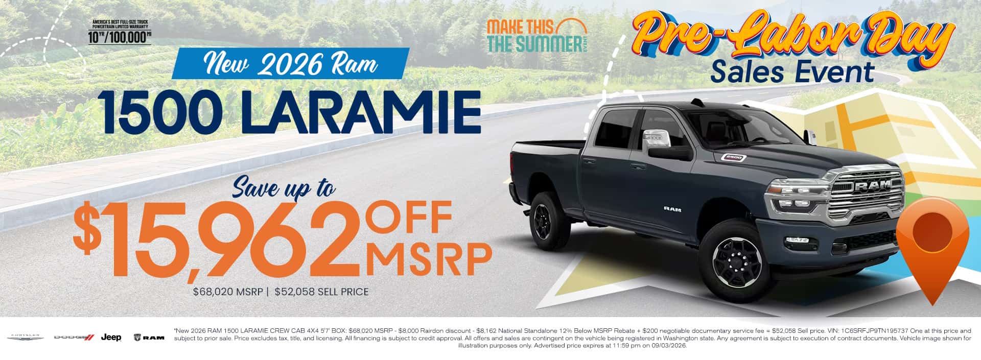 $15,962 off MSRP* on New 2026 RAM 1500 Laramie
