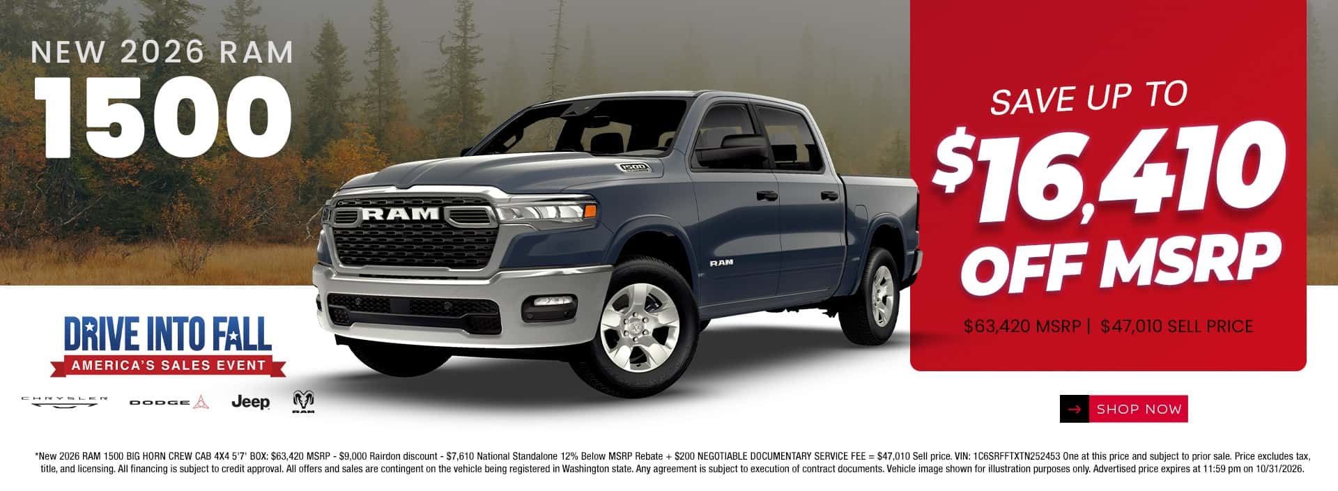 $16,410 off MSRP* on New 2026 RAM 1500