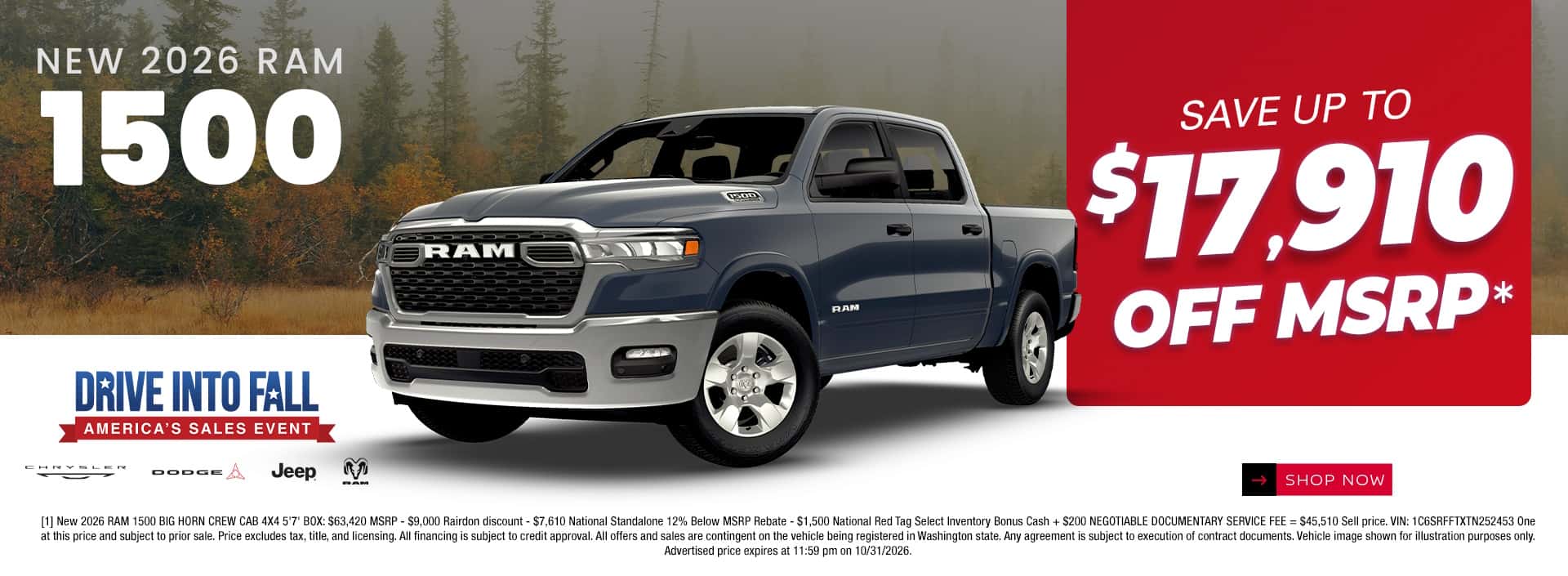 $17,910 off MSRP [1] on New 2026 RAM 1500