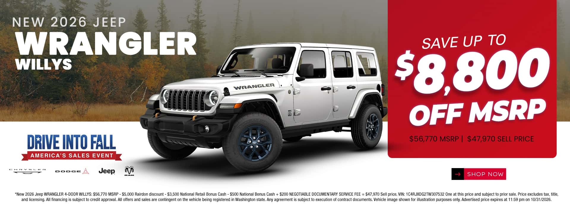 $8,800 off MSRP* on New 2026 Jeep Wrangler Willys