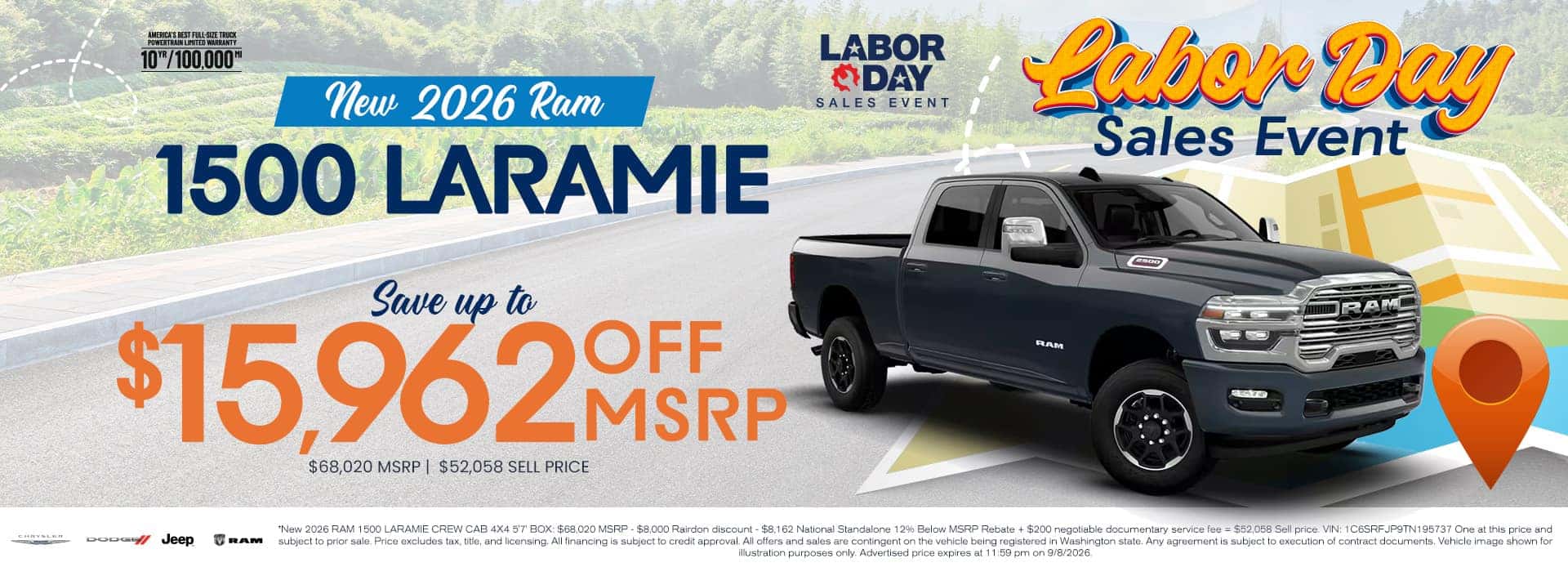 $15,962 off MSRP* on New 2026 RAM 1500 Laramie