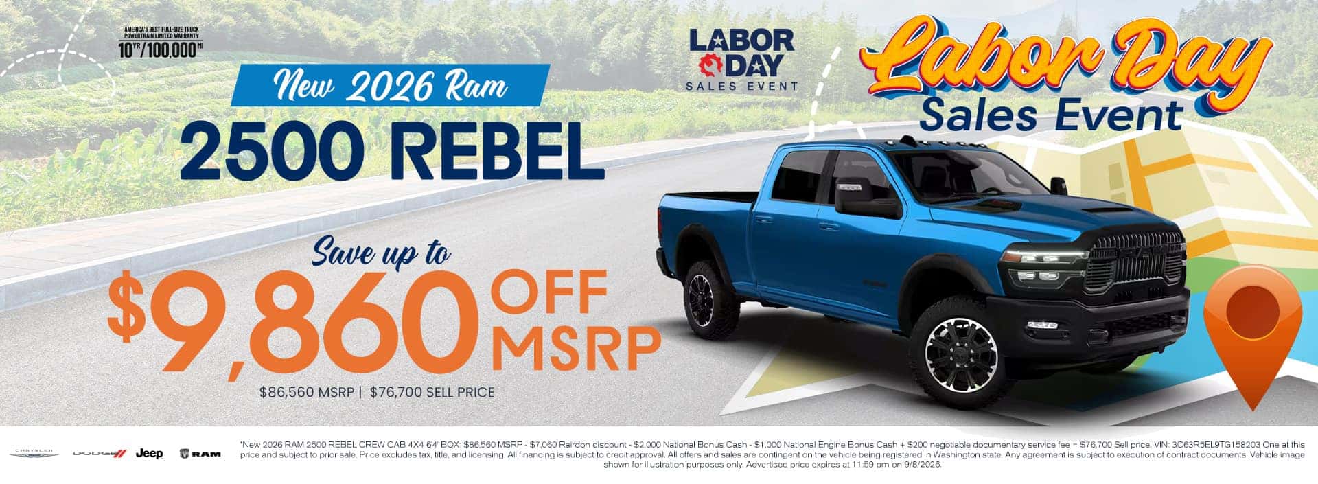 $9,860 off MSRP* on New 2026 RAM 2500 Rebel