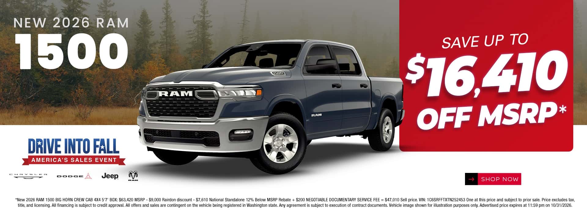 $16,410 off MSRP* on New 2026 RAM 1500