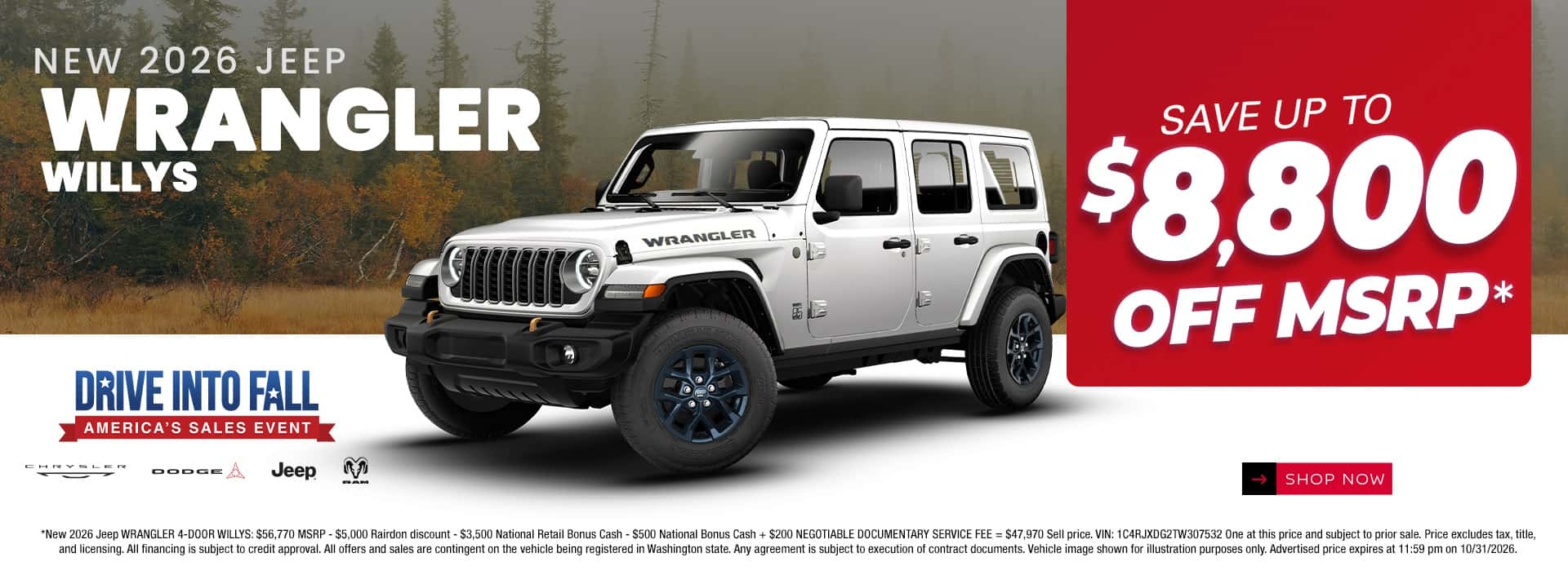 $8,800 off MSRP* on New 2026 Jeep Wrangler Willys