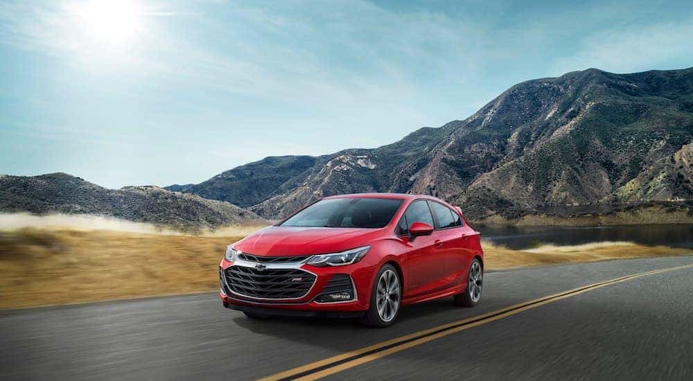 A red 2019 Chevy Cruze from a local Chevy dealer on a test drive.