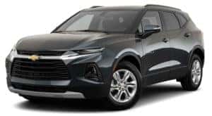 A black 2019 Chevy Blazer is facing left.