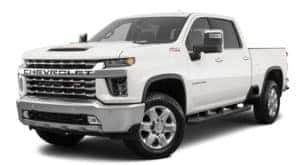 A white 2020 Chevy Silverado 2500HD is facing left.