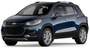 A blue 2020 Chevy Trax is facing left.