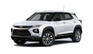 A white 2021 Chevy Trailblazer is facing left.