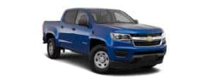 A blue 2020 Chevy Colorado is facing right.