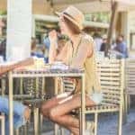 A couple is dining outside on a city street near Atlanta, GA.