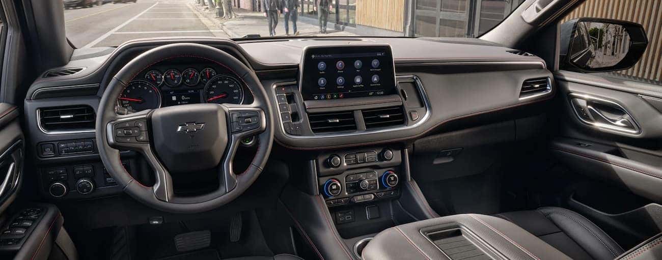 The infotainment screen is shown in a 2021 Chevy Tahoe, which is bigger when comparing the 2021 Chevy Tahoe vs 2020 Chevy Tahoe.