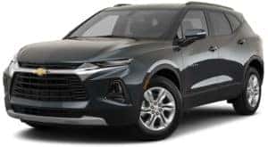 A black 2021 Chevy Blazer LT is angled left.