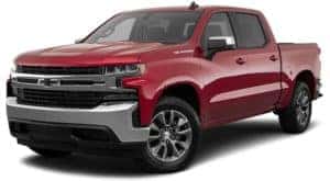 A red 2021 Chevy Silverado 1500 LT is angled left.