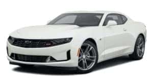 A white 2021 Chevy Camaro is angled left.