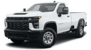 A white 2021 Chevy Silverado 3500 HD is angled left.