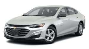 A white 2021 Chevy Malibu is angled left.