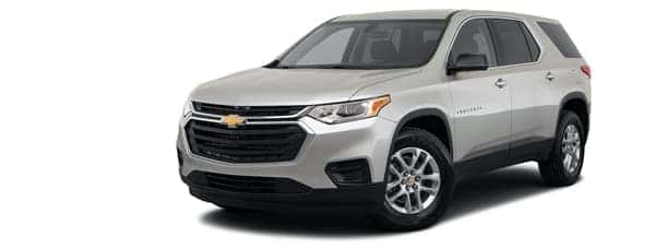 A silver 2021 Chevy Traverse is angled left.