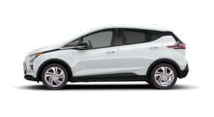 A white 2022 Chevy Bolt EV is shown from the side.